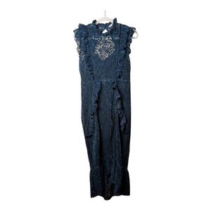 Hope & Ivy Blue Ruffle Lace Midi Dress size 12 sheath mermaid moody ruffles